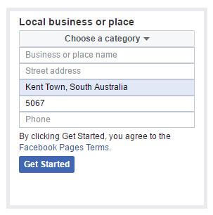 facebook page type - local business or place