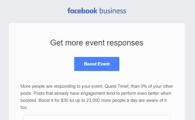 Email from Facebook encouraging you to boost a post