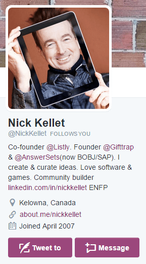 Nick Kellett, co-founder of Listly on Twitter