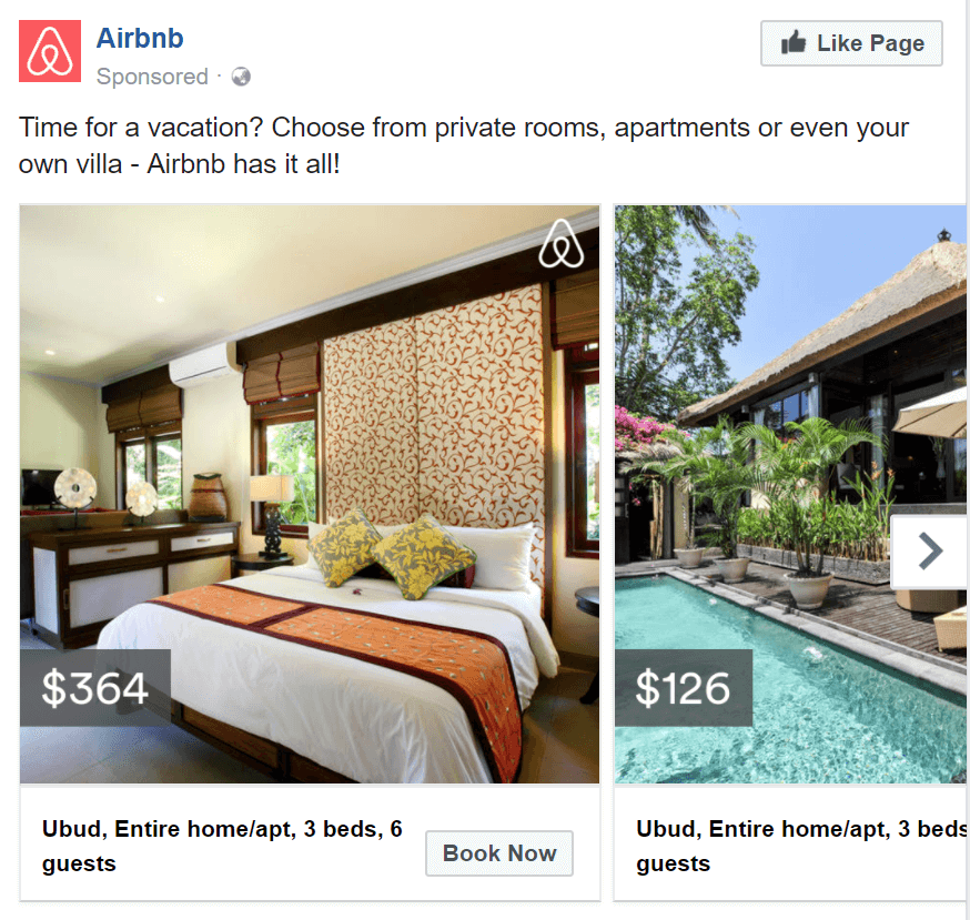 Airbnb Facebook Retargeting ad