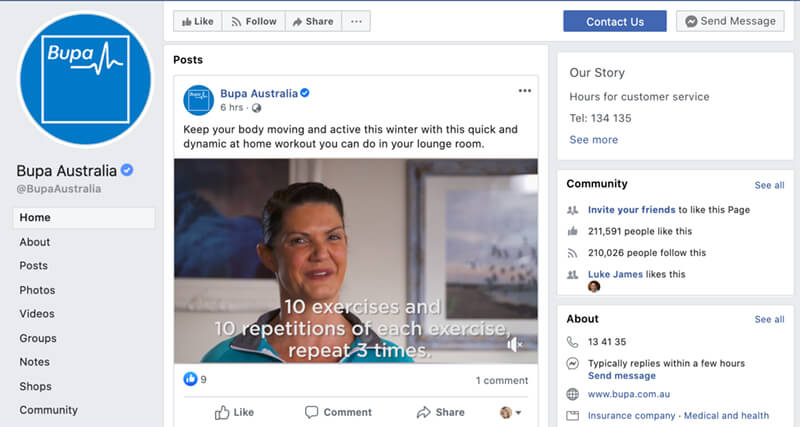 Facebook page types business - BUPA