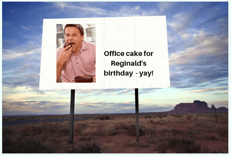 Office Cake post on billboard